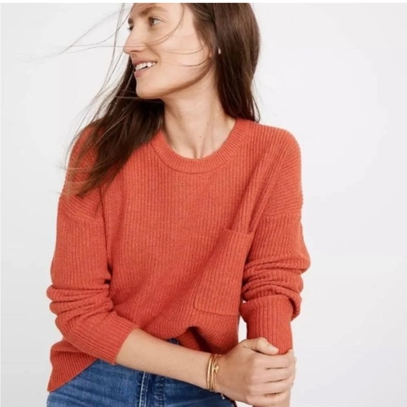 Madewell Sweaters - Madewell Thompson Pocket Pullover Sweater Coral Size XS